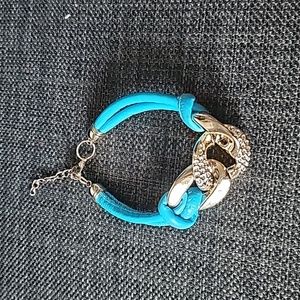Pleather Blue and Plastic Silver Bracelet ⬜